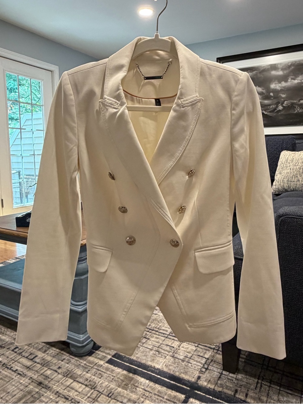 Women's Double-Breasted Cream Blazer Jacket
